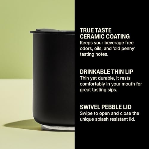 Fellow 10 oz Rocky Lowball Tumbler - Insulated Stainless Steel Whiskey and Cocktail Tumbler with Ceramic Interior and Swivel Pebble Lid (Matte Black)