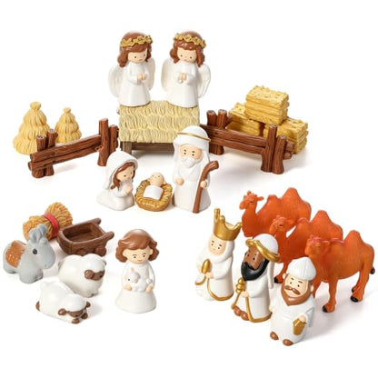 Mini Resin Nativity Scene Figurines Set - 25 Pieces Christmas Decor
