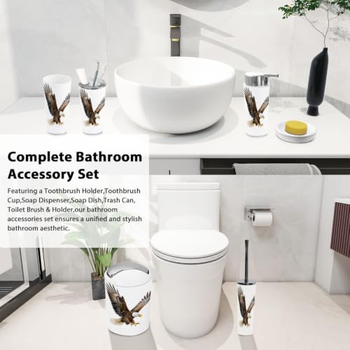 Bathroom Accessory Set 6PCS Bald Eagle Watercolor Bird White Head & Tailed - Multi4