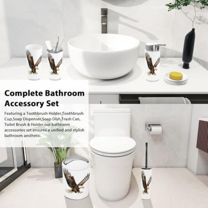 Bathroom Accessory Set 6PCS Bald Eagle Watercolor Bird White Head & Tailed - Multi4