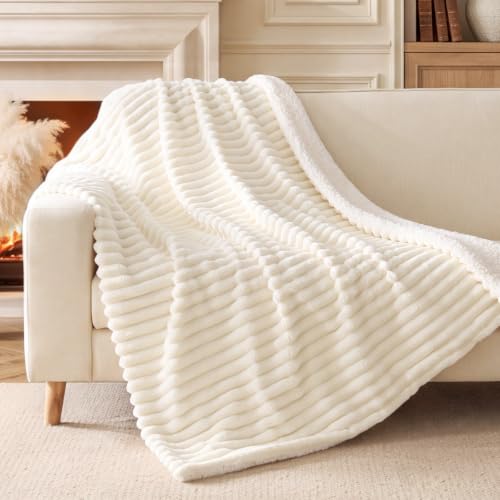 Sherpa Throw Blanket - Cream, 50x60 Inches, Double-Sided Softness & Warmth, Cozy Couch & Bed Accessory