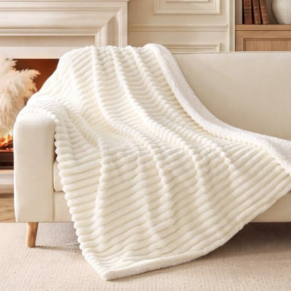 Sherpa Throw Blanket - Cream, 50x60 Inches, Double-Sided Softness & Warmth, Cozy Couch & Bed Accessory
