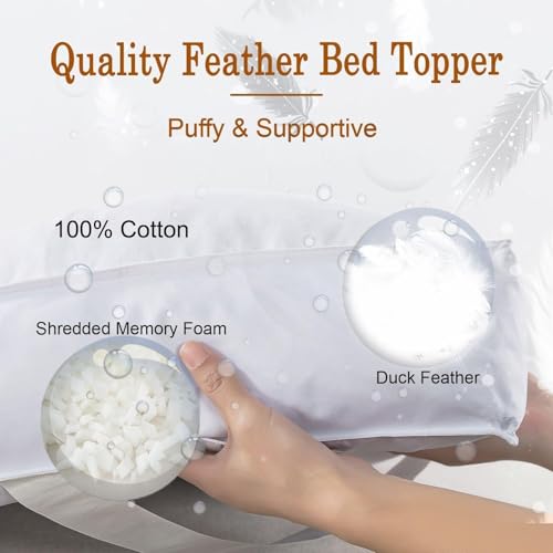 White Plaid 5in Duck Feather Mattress Topper with Cotton Cover - King