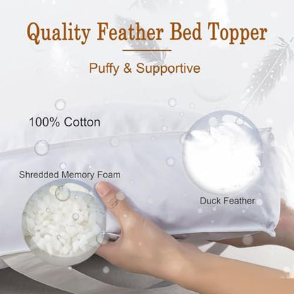 White Plaid 5in Duck Feather Mattress Topper with Cotton Cover - King