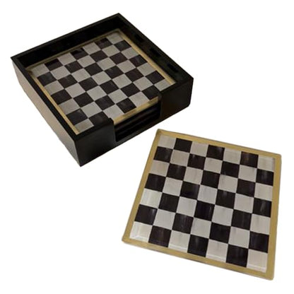 Courtly Check Glass Coasters Set - Black and White Drinking Accessories