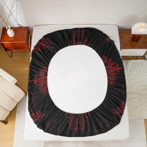 Gothic Skeleton Bed Sheets Set - Full Size Black and Red Victorian Style