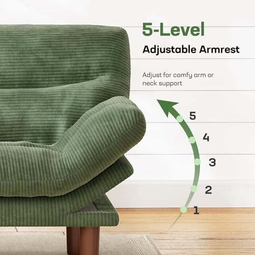 Marsail 66 Inch Futon Sofa Bed - Sage Green Convertible Couch & Sleeper