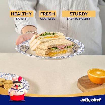 Disposable Paper Plates 7 Inch 150 Pack - Heavy Duty, Microwave Safe, Versatile for Parties & Events - JOLLY CHEF Variation of 7in-150 count