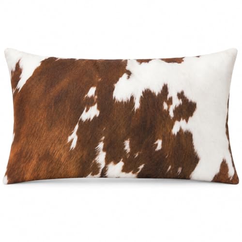 Brown Cowhide Print Lumbar Throw Pillow 12x20 Inch with Full Insert - Rustic Farmhouse Decor