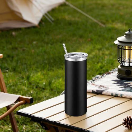 Large 20oz Stainless Steel Skinny Tumblers Set - Multicolor Bulk Pack with Lids & Straws