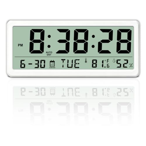 White Magnetic Digital Clock with Seconds 8.5 Inch LCD Alarm for Fridge