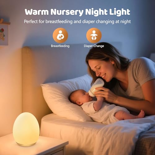 MediAcous Night Light for Kids, Baby Egg Light for Nursery, 7 Colors Changing & Stepless Dimming, Soft Silicone Touch Night Lamp with 1 Hour Timer, Rechargeable Nursery Night for Breastfeeding