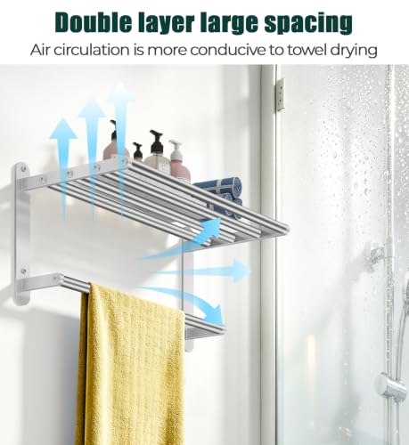 16 Inch Double Towel Rack Wall Mount Stainless Steel Bathroom Storage