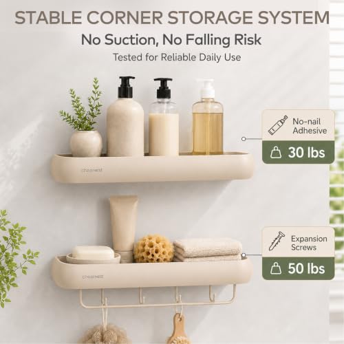 Milky White Aluminum Shower Caddy - Rectangular Adhesive Bath Organizer Shelf