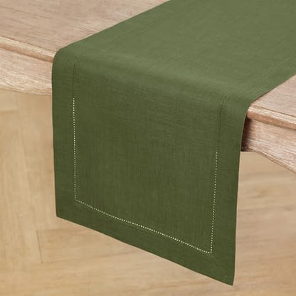 Solino Home 100% Pure Linen Table Runner - Olive, 14 x 156 Inches, Variation of Olive / 14 x 156 Inch