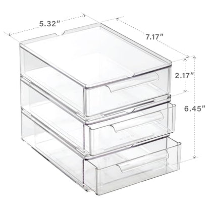 Small Clear Stackable Storage Drawers Set of 6 - Plastic Organizer with Handles