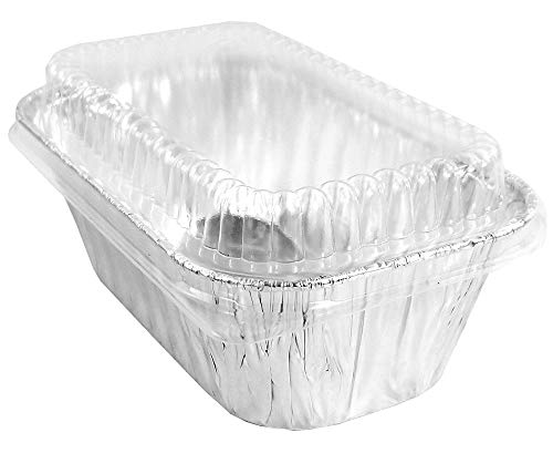 PACTOGO Disposable 1 lb. Aluminum Foil Mini Loaf Pans with Clear Low Dome Lids (Pack of 400 Sets)