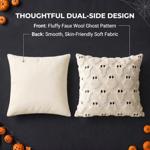 Halloween Pillow Covers 18x18 Inch Set of 2 Beige Ghost Decor