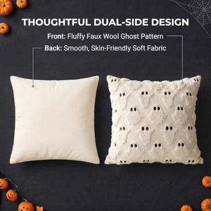Halloween Pillow Covers 18x18 Inch Set of 2 Beige Ghost Decor