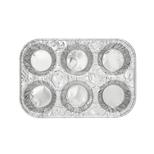 Restaurantware Pastry Tek 9.5 x 6.5 x 1.5 Inch Muffin Tins 25 Disposable Cupcake Pans - 6 Cavities Standard Size Silver Aluminum Baking Pans Durable For Baking Cupcakes Muffins or Mini Pies