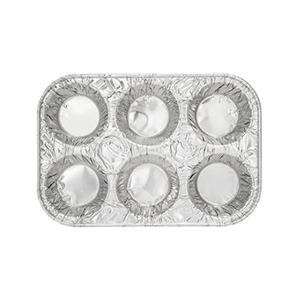 Restaurantware Pastry Tek 9.5 x 6.5 x 1.5 Inch Muffin Tins 25 Disposable Cupcake Pans - 6 Cavities Standard Size Silver Aluminum Baking Pans Durable For Baking Cupcakes Muffins or Mini Pies