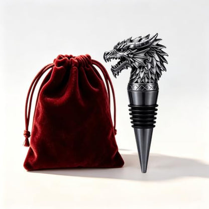 Dragon Wine Stopper with Silver Finish and Gift Bag - Fantasy Collectible