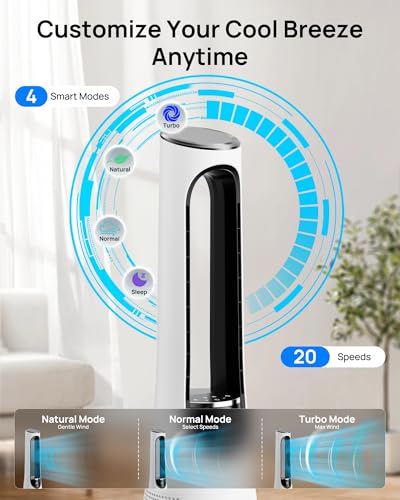 38 Inch Bladeless Tower Fan with 20 Speeds & 4 Modes, 120° Oscillation, Remote & Ambient Light
