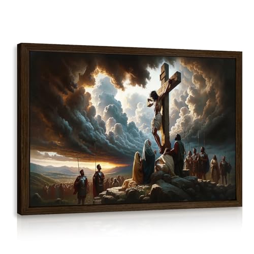 Jesus Calvary Crucifixion Wall Art Canvas 16x24 Inches - Cross Wood Frame Variation of THIS listing