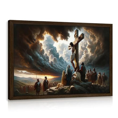 Jesus Calvary Crucifixion Wall Art Canvas 16x24 Inches - Cross Wood Frame Variation of THIS listing