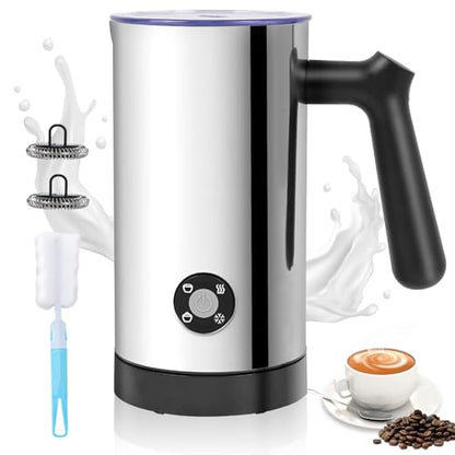 Casimhu 4-in-1 Electric Milk Frother with Light Silver Finish – Hot & Cold Foam, 10.6 oz