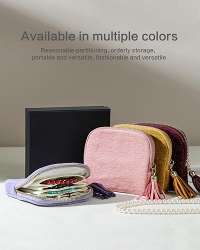 Travel Jewelry Case with Velvet Pouch - Plum Purple
