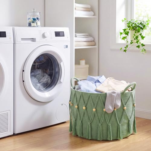Leinuosen Sage Green Boho Blanket Basket 20 x 13 Inch Storage Organizer