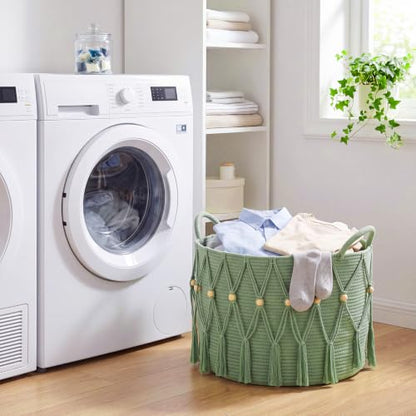 Leinuosen Sage Green Boho Blanket Basket 20 x 13 Inch Storage Organizer