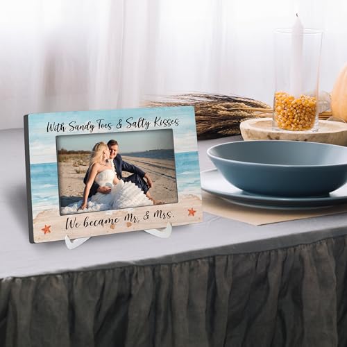Blue 4x6 Wedding Photo Frame for Couples - Rustic Wooden Picture Frame for Wall & Tabletop Display