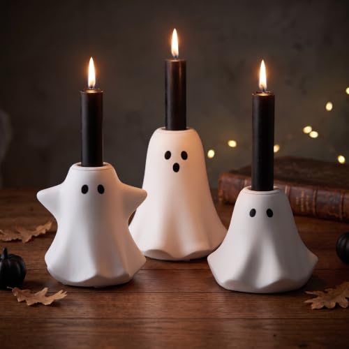 White Ghost Taper Candle Holder Set of 3 Spooky Halloween Decor