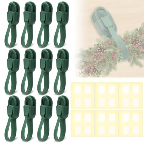 12Pcs Christmas Garland Hangers Mantle Hooks with Adhesive Pads - Green