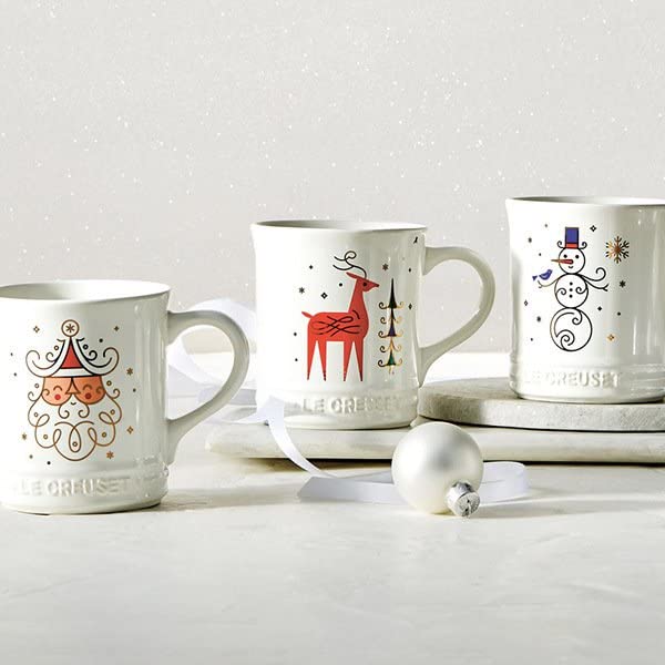 Le Creuset Stoneware Reindeer Mug 13.5 oz. - White with Applique, Holiday Gift