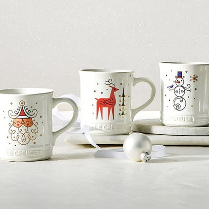 Le Creuset Stoneware Reindeer Mug 13.5 oz. - White with Applique, Holiday Gift