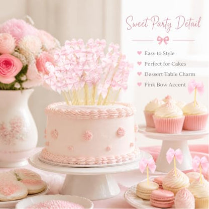 Pink Bow Cocktail Picks Set of 200 for Appetizers & Desserts