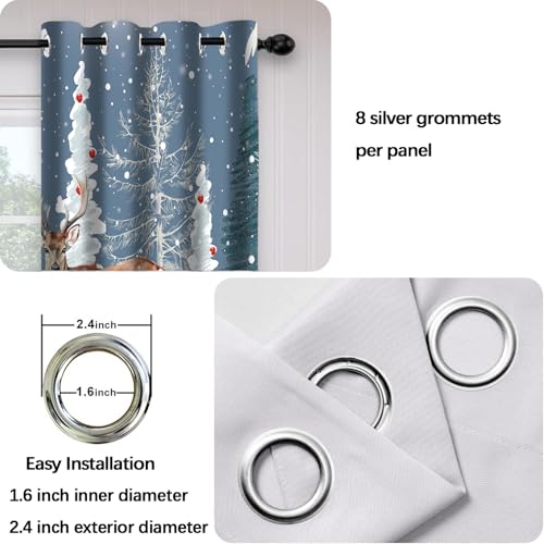 Winter Deer Holiday Blackout Curtains - Snowflake Forest Design, 2 Panels 52x84 Inch - Variation of THIS listing