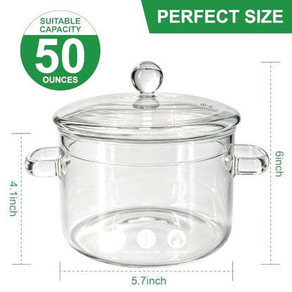 Clear Glass Simmer Pot with Lid 1.5L Borosilicate Stovetop Saucepan