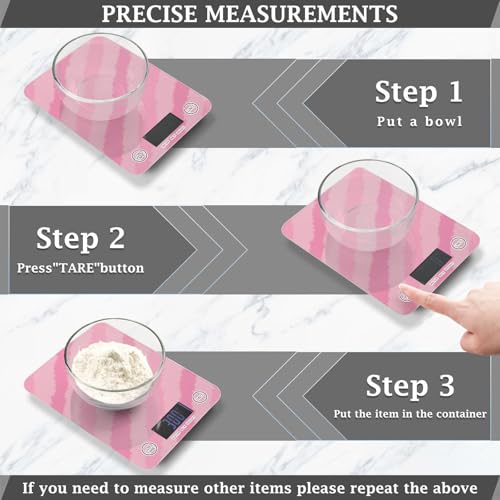 QwThum Food Scale Kitchen Digital Scale Food Ounces and Grams Dieting Baking Cooking Waterproof Glass Panels LCD Display,4 Units Scale Tare Function Stripes Pink