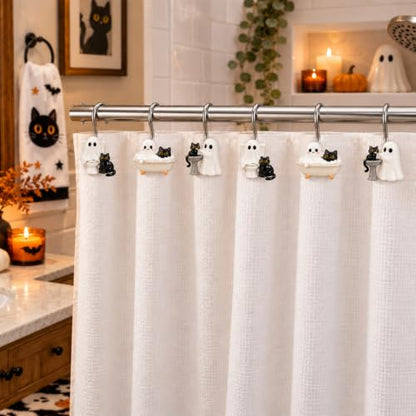 Halloween Shower Curtain Hooks Ghost & Black Cat Set - 12 Pack
