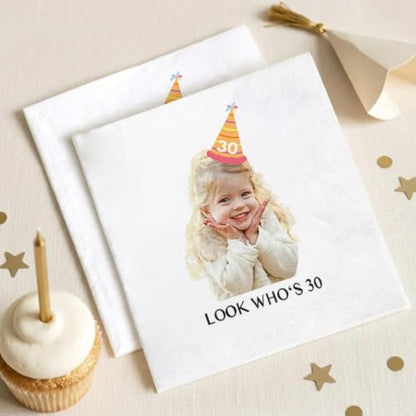 Personalized 30th Birthday Napkins with Photo and Text - Design 1