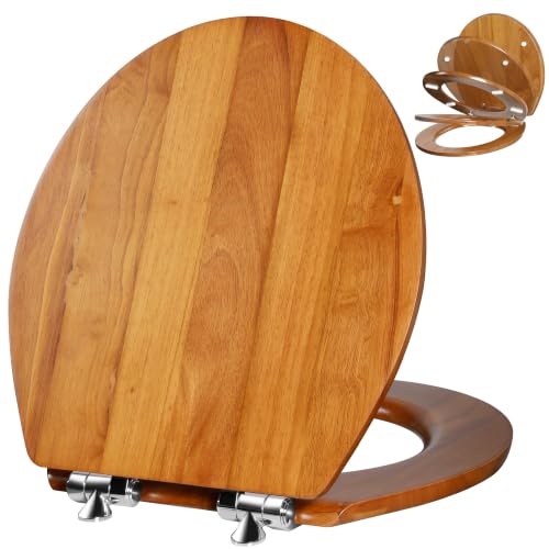 Angol Shiold Round 16.5 Inch Natural Solid Wood Soft Close Toilet Seat