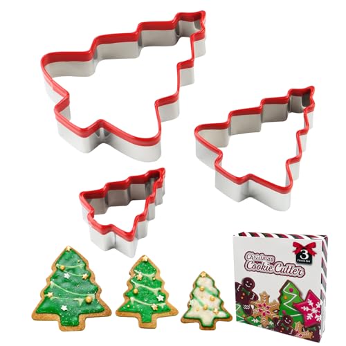 Christmas Tree Cookie Cutter Set of 3 with Red Handle - Baking Mold