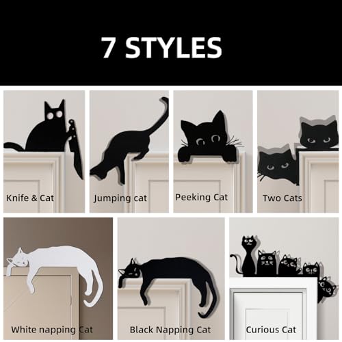 Two Cats Metal Halloween Christmas Door Topper - Cat Wall Decor, 8 Inch