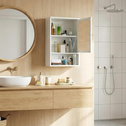 Garvee Wall-Mounted Bathroom Cabinet - White Rattan Storage, 3-Tier