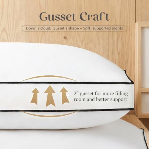 King Size Goose Feather Down Pillow Set of 2 - White, Soft & Fluffy, Hotel Collection