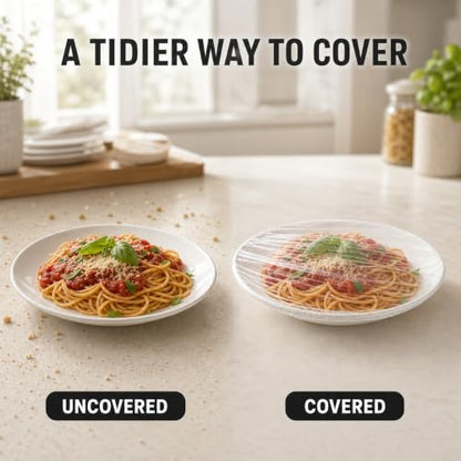 Disposable Food Covers 100 Pack Elastic Bowl Covers for Food Storage - Clear
